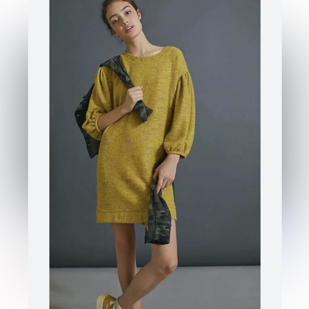 Anthropologie Saturday Sunday yellow Lyla Tunic lined sweater dress, Large